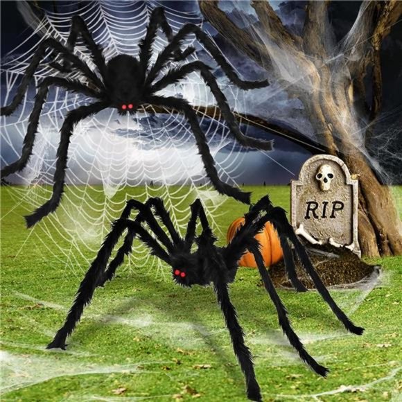 Halloween Giant Spider Decorations Outdoor: 2 Pack 5 Ft. Large Spiders - Picture 5 of 6